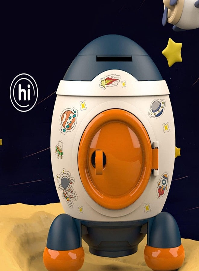 Beufee Piggy Bank, Space Rocket Cartoon Style Money Bank Kids Savings Box Kids Coines Money Saving Jar for Boys Girls (Morandi Blue) - Image 2